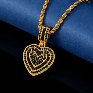 Hip-hop Hart Hanger Ketting Voor Mannen Vrouwen Koper Ingelegd Zirconia Iced Out Bling Sieraden Met Roestvrijstalen Touwketting
