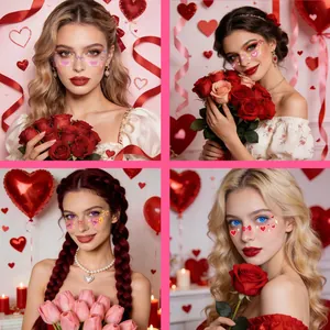 Quattro modelle mostrano vari adesivi per tatuaggi viso con cuori e baci per San Valentino