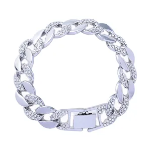 Bracciale cubano argento con strass scintillanti per uno stile hip hop elegante