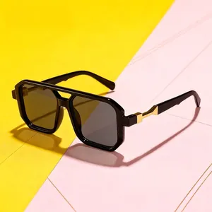 Occhiali da sole aviator vintage per bambini con montura quadrata nera e doppio ponte