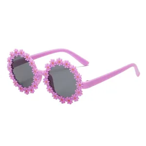 Mignonnes lunettes de soleil pour enfants avec monture fleur rose et protection UV400