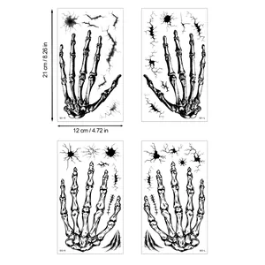 Halloween skeleton hand temporary tattoo stickers with bone and crack designs 21x12cm size