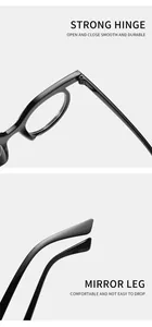 Close-up of durable strong hinge and comfortable mirror legs on round eyeglasses
