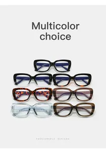 Detail view of square frame anti-blue light glasses with metal stud in multiple colors