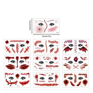 Halloween horror scar face tattoo stickers waterproof temporary makeup set 10 sheets