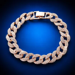 Uomo Hiphop Miami Catena a Maglie Cubane Collana Bracciale Ghiacciato Strass Lega Gioielli Oro Argento Oro Rosa Accessorio Rapper