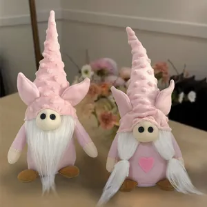 Cute pink plush Valentine's Day gnome dolls featuring pig ears and white beards