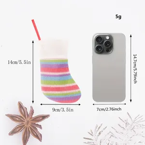 Mini colorful striped knitted Christmas stocking decoration with size dimensions