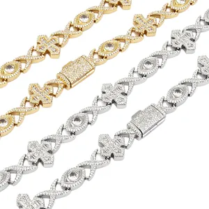 Luxurious iced-out hip-hop necklaces with cross and eye links in gold and silver