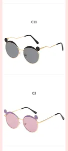 Close-up of children's round polarized sunglasses with cute ear details