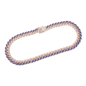 Detailed view of 13mm bi-color blue and white iced out Cuban link necklace for men
