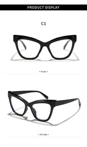 Detail view showing the sleek black cat-eye frame of these blue light blocking glasses