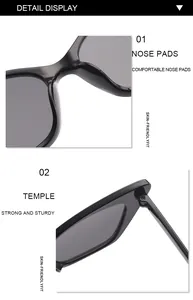 Detail views of black cat-eye sunglasses highlighting nose pads and sturdy temples
