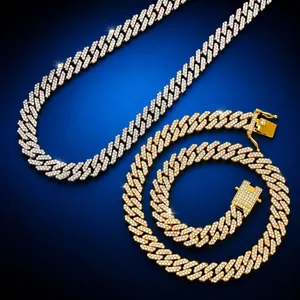 Iced Out Cubaanse Schakelketting Armband Set Voor Mannen Vrouwen Hip Hop Bling Strass Legering Sieraden Voor Feest Goud Zilver Roségoud