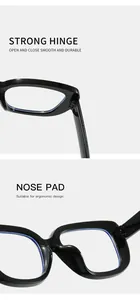 Detailed views showing the strong hinge and ergonomic nose pads of square frame glasses