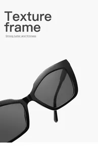 Detailed macro view of black narrow cat-eye plastic sunglasses frame with fine texture