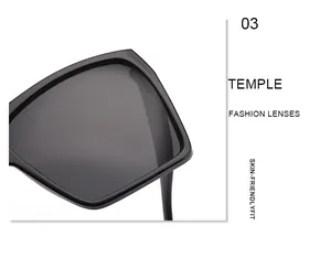 Nahaufnahme einer schwarzen Oversize-Sonnenbrille mit Bügel- und Gläserdetails