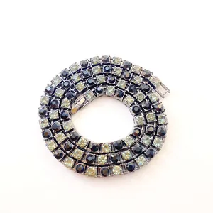 Hypoallergenic 5mm single row rhinestone tennis chain necklace with black and clear gems