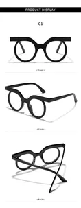 Three views of retro black round glasses with flat top bar for ins style fashion