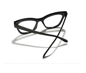 Close-up view of elegant black cat-eye fashion glasses frames with anti-blue light lens