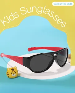 Klassische Kinder Flieger-Sonnenbrille mit schwarzem Rahmen und roten Bügeln für UV-Schutz