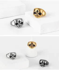 Anelli teschio vintage in acciaio inossidabile oro e argento stile hip hop rock