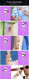 Detailed features of pirate theme temporary tattoos for kids showing waterproof quality