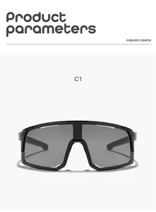 Detail view of black oversized kids sports shield sunglasses for outdoor cycling