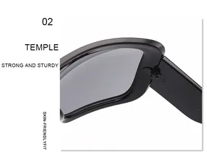 Detail view of sunglasses temple showing the sturdy and skin-friendly hinge construction