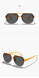 Detailed front and side views of orange double-bridge children's aviator sunglasses