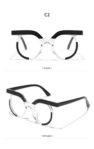 Stylish retro round clear and black frame spectacles with front and 45-degree views