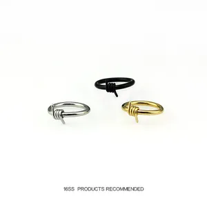 Minimalistische Stacheldraht Ringe aus Edelstahl in Silber, Schwarz und Gold