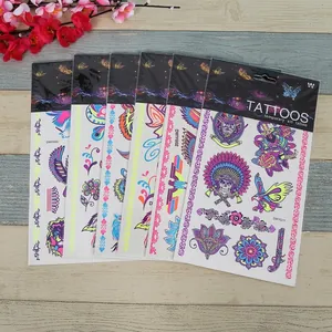 Tatouages temporaires Halloween fluorescents avec motifs d'animaux et crânes