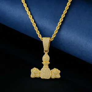 Collier Pendentif Sac d'Argent Iced Out Hiphop Avec Signe Dollar Bijoux en Alliage de Zinc Strass Pour Hommes Rapper Fête