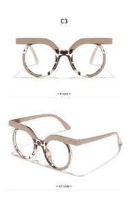 Detailed view of retro tortoiseshell round eyeglasses showing front and 45-degree side angles