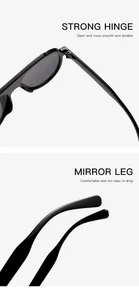 Detail view showing strong hinge and comfortable mirror leg of black sunglasses