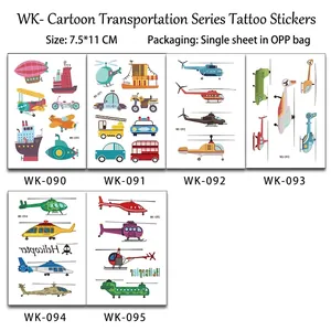 Cartoon vehicle temporary tattoo stickers featuring helicopters and ships