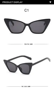 Professional front and side display of vintage black cat-eye sunglasses for fashion
