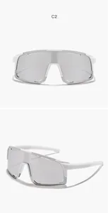 Close-up detail of white frame children's sports sunglasses with silver mirror lens