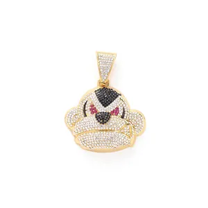 Vereiste Affenkopf-Anhänger-Halskette im Hip-Hop-Stil mit Gold- und Strass-Finish