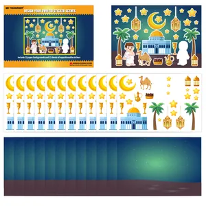 Educational DIY Eid al-Fitr sticker scene set with 12 backgrounds and 12 sticker sheets for kids