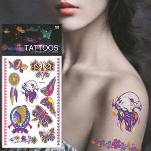 Tatouages temporaires fluorescents d'animaux avec motifs d'aigle pour Halloween.