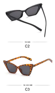 Detailed views of stylish cat-eye sunglasses showing back and side profile angles