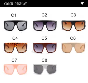 Detailed color display of retro oversized shield sunglasses in eight various shades