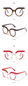 Multiple views of stylish retro round eyeglasses in tortoise shell and red frame colors