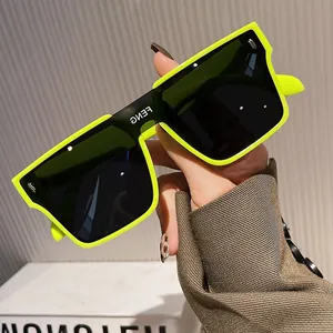 Gafas de sol punk cuadradas extragrandes de color amarillo neón para hombre y mujer