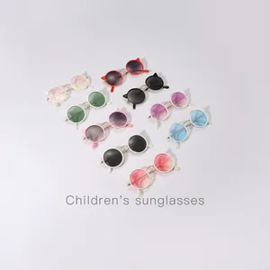 Kids Cute Cartoon Cat Ear Sunglasses Round Metal Frame Sun Glasses For Children UV400 Protection Summer Outdoor Beach Eyewear