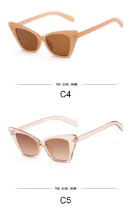 Detailed view showing two stylish cat-eye sunglasses in nude and clear tea colors