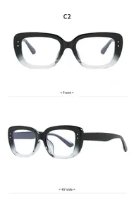Front and side views of stylish gradient square anti-blue light glasses for women.
