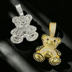 Pendenti a forma di orsetto hip-hop con cristalli scintillanti in oro e argento